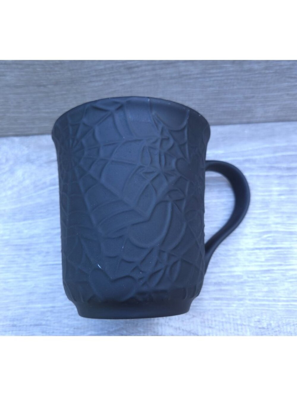 Cobwebs & Cauldrons Halloween Coffee Mug Matte Black Soft Touch Spiderweb EUC